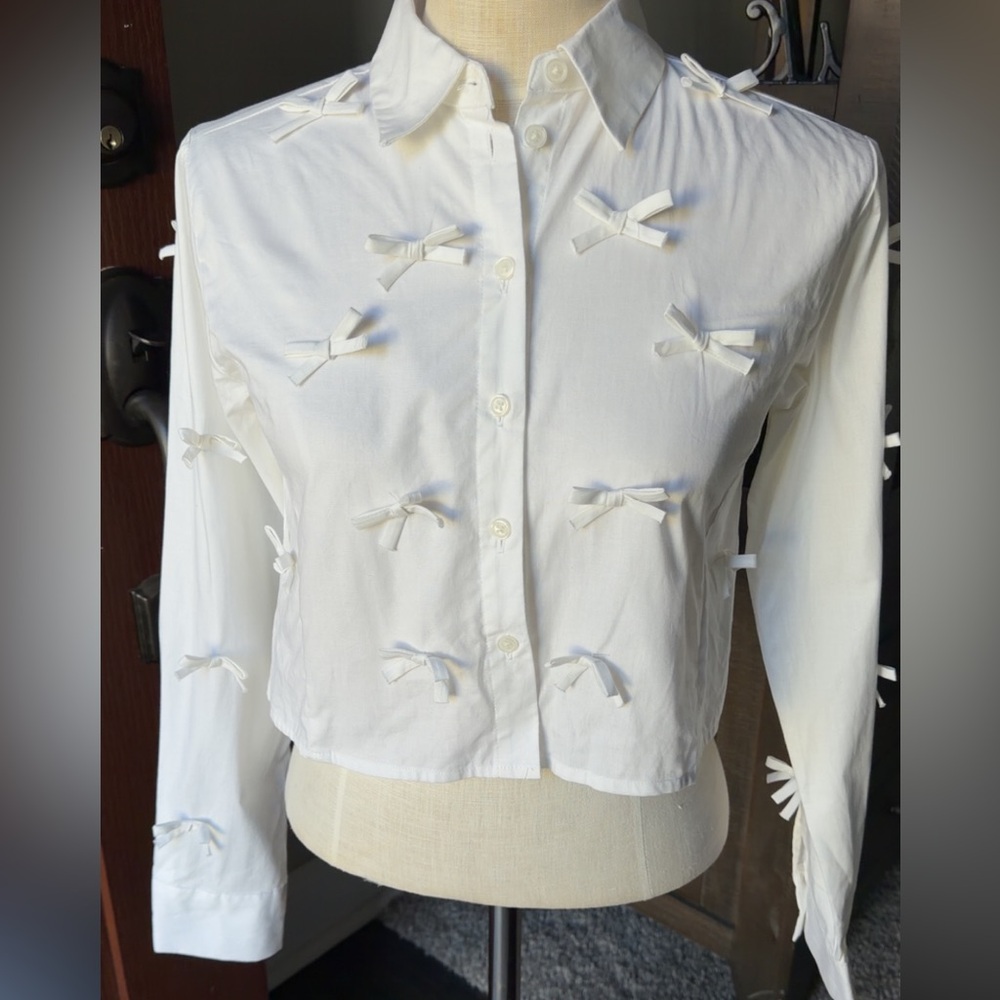 Wild Fable Crop Button Down w Bow Accents